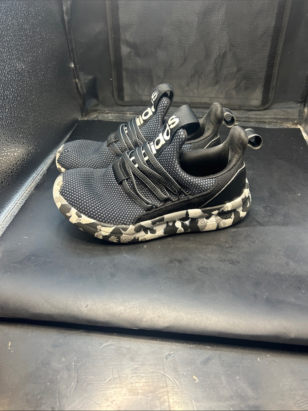 adidas Kids Black Sneakers with Gray Camo Sole
